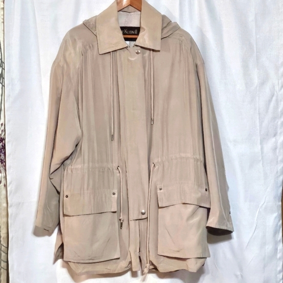 Anne Klein II VTG Silk Jacket Removable Hood Beige Wmns Large - Picture 1 of 13